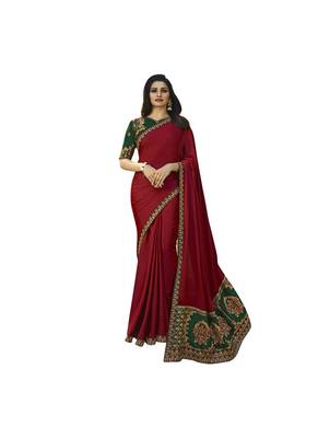 Red embroidered silk saree with blouse 1
