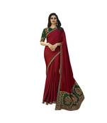 Red embroidered silk saree with blouse