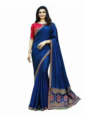 Blue embroidered silk saree with blouse 1