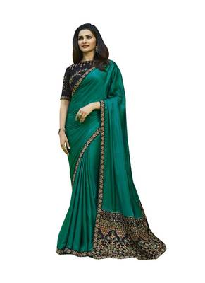 Green embroidered silk saree with blouse 2
