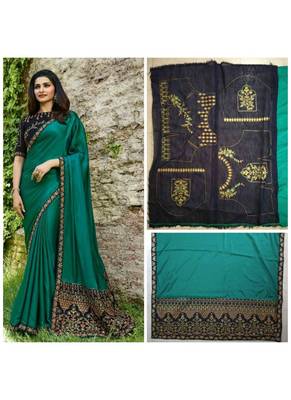 Green embroidered silk saree with blouse 4