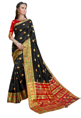 Black Color Banarasi Silk Dyed saree with Blouse 1