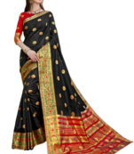 Black Color Banarasi Silk Dyed saree with Blouse