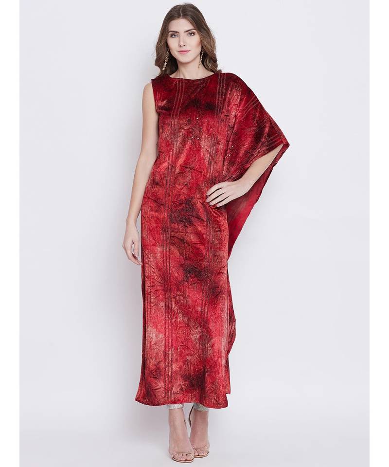 Shimmery Velvet Assymetreic Kaftan Dress