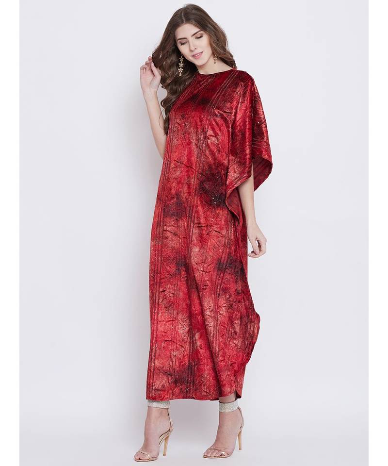 Shimmery Velvet Assymetreic Kaftan Dress