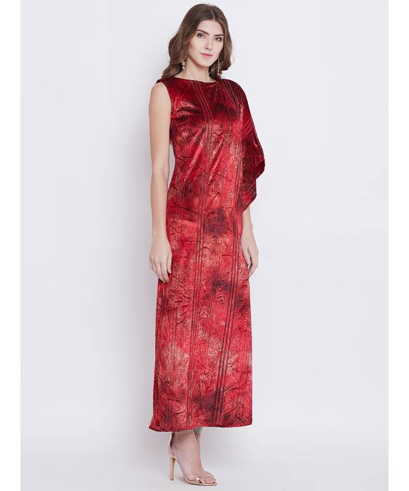 Shimmery Velvet Assymetreic Kaftan Dress