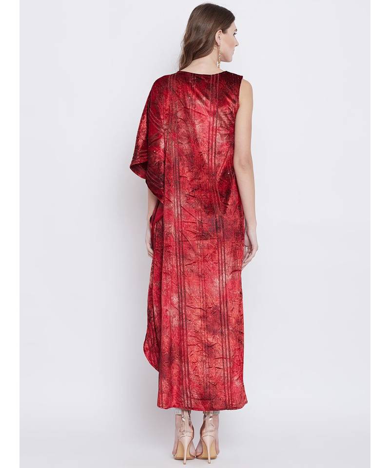 Shimmery Velvet Assymetreic Kaftan Dress