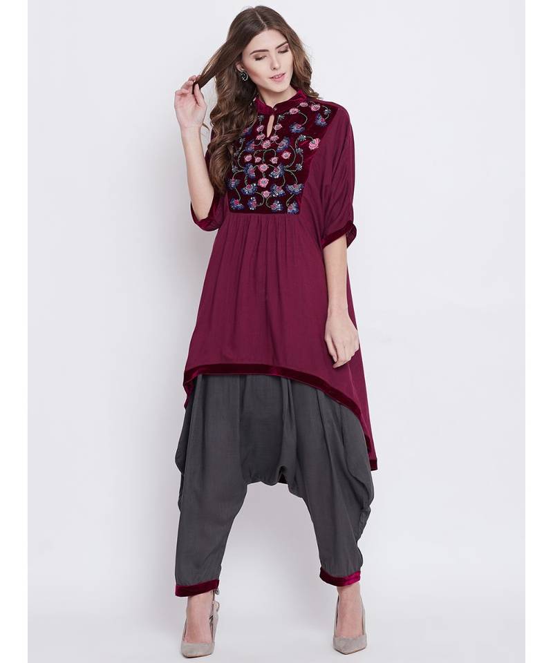 Maroon mystic Embellished Kurta set