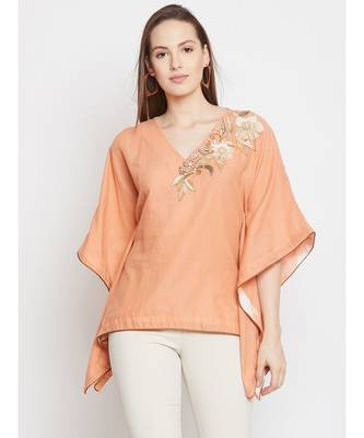 Peach Embellished Kaftan Top 1