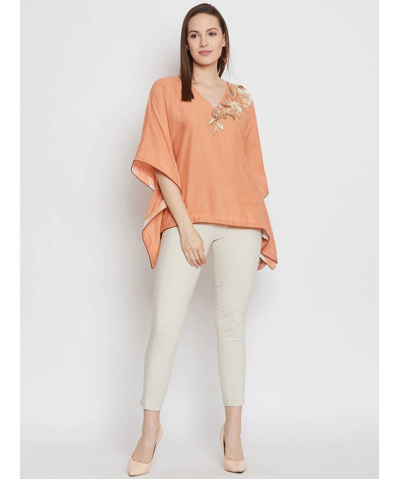Peach Embellished Kaftan Top
