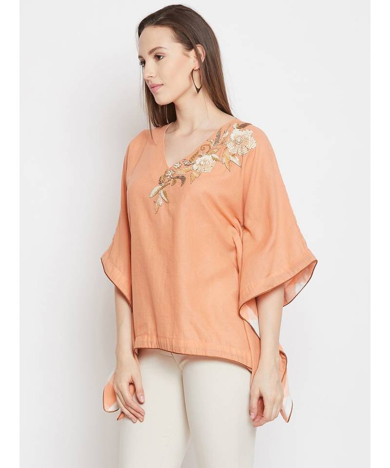Peach Embellished Kaftan Top