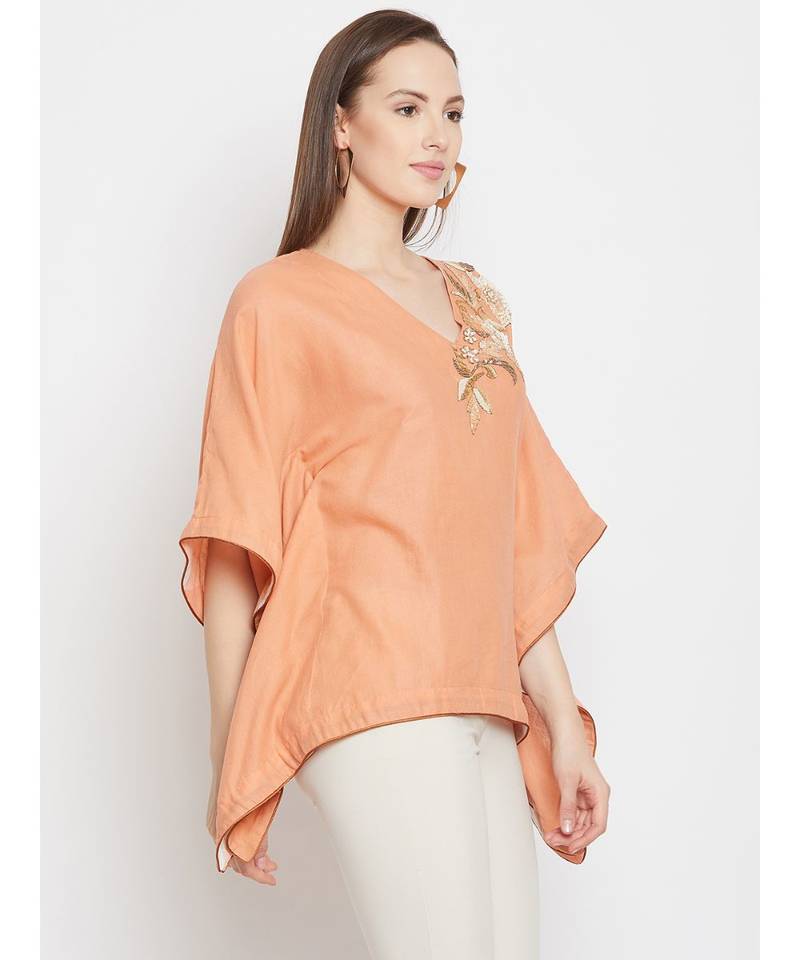 Peach Embellished Kaftan Top