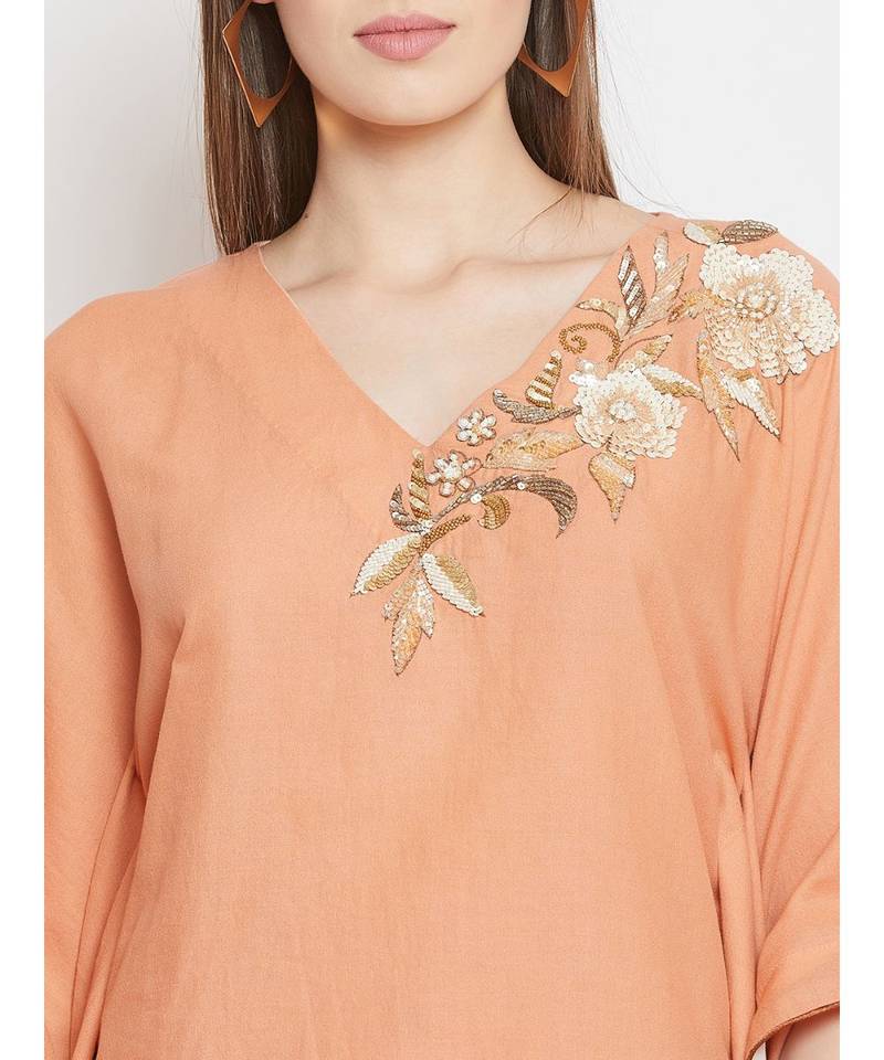 Peach Embellished Kaftan Top