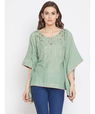 Sage Embellished Kaftan Top 1