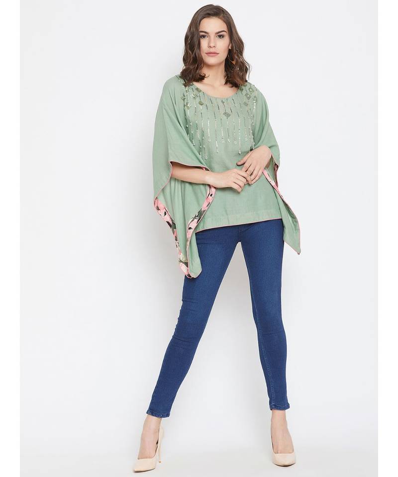 Sage Embellished Kaftan Top