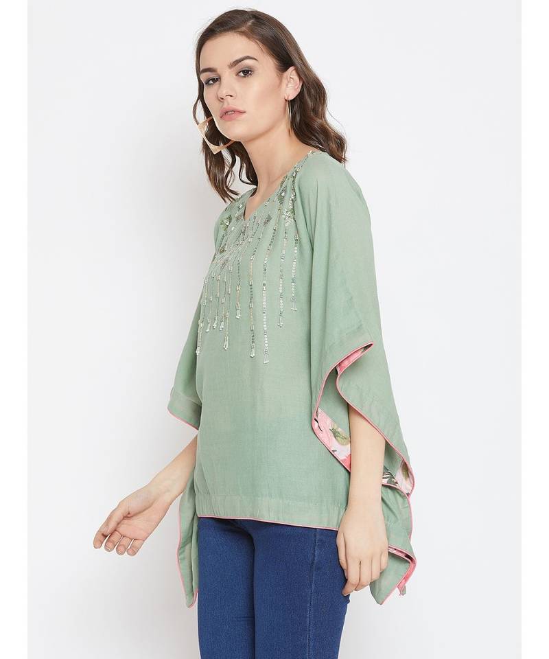Sage Embellished Kaftan Top
