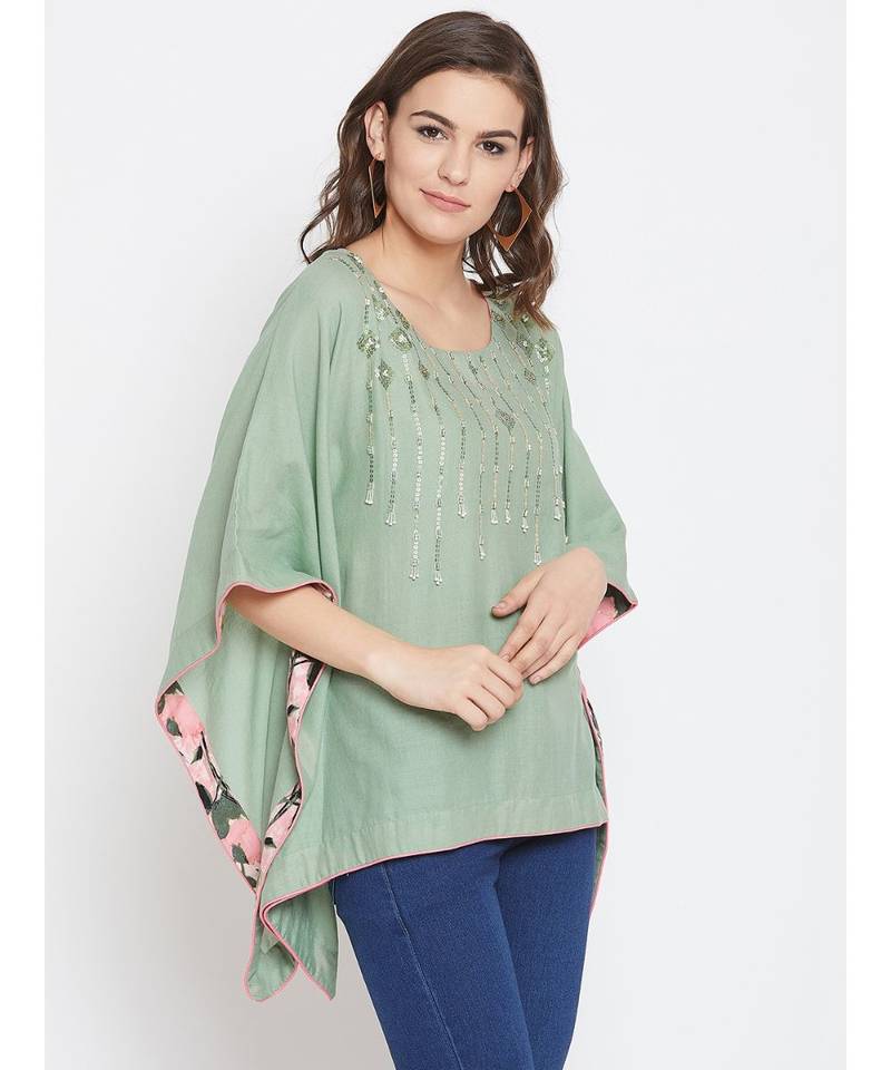 Sage Embellished Kaftan Top