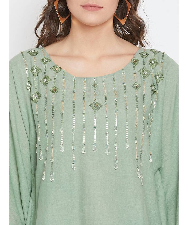Sage Embellished Kaftan Top
