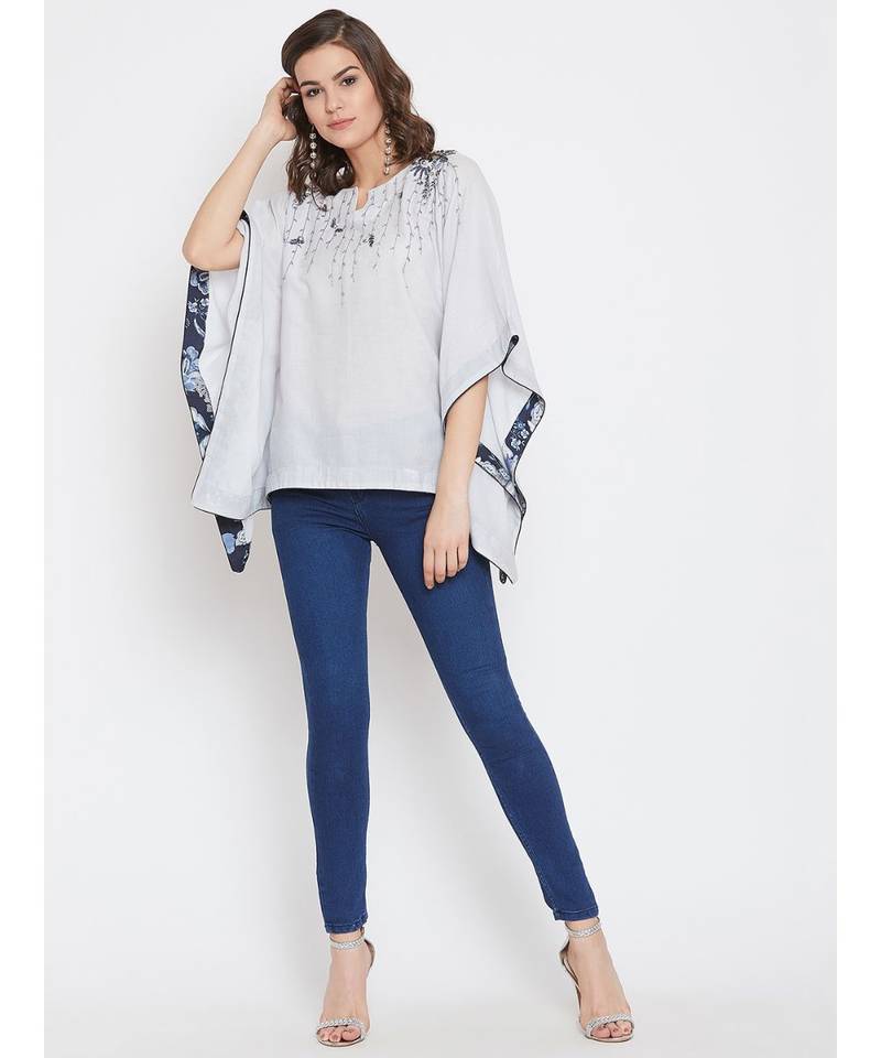 Grey Embellished Kaftan Top