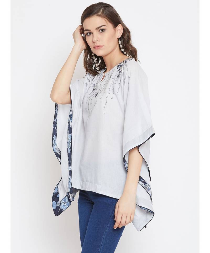 Grey Embellished Kaftan Top