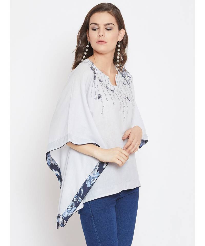 Grey Embellished Kaftan Top