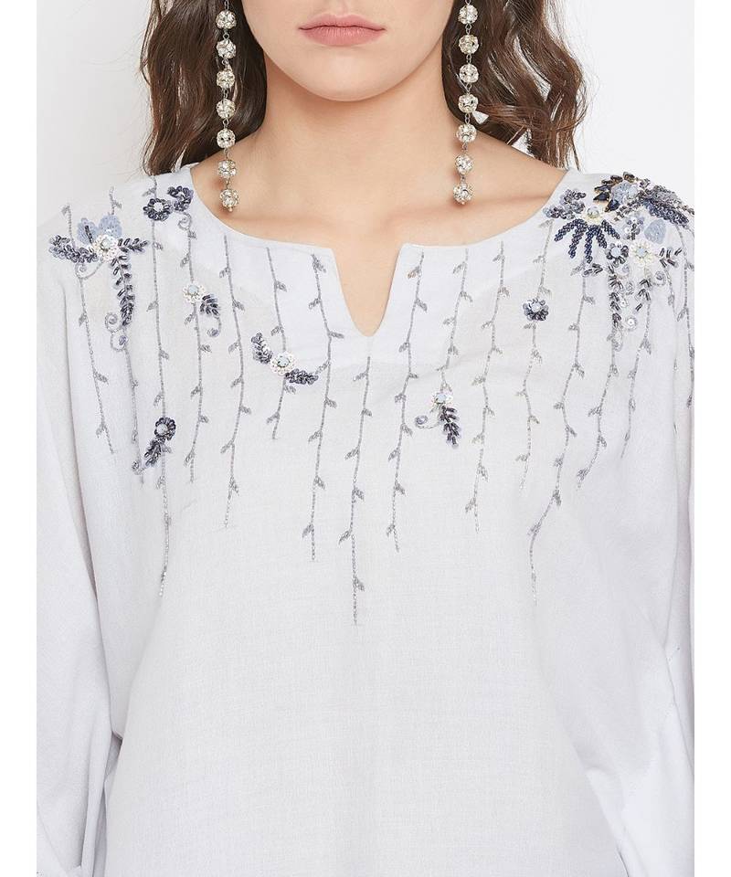 Grey Embellished Kaftan Top