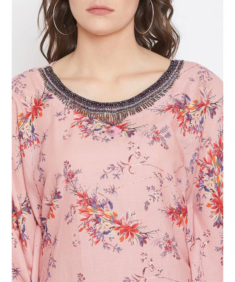 Pink Embellished Kaftan Top