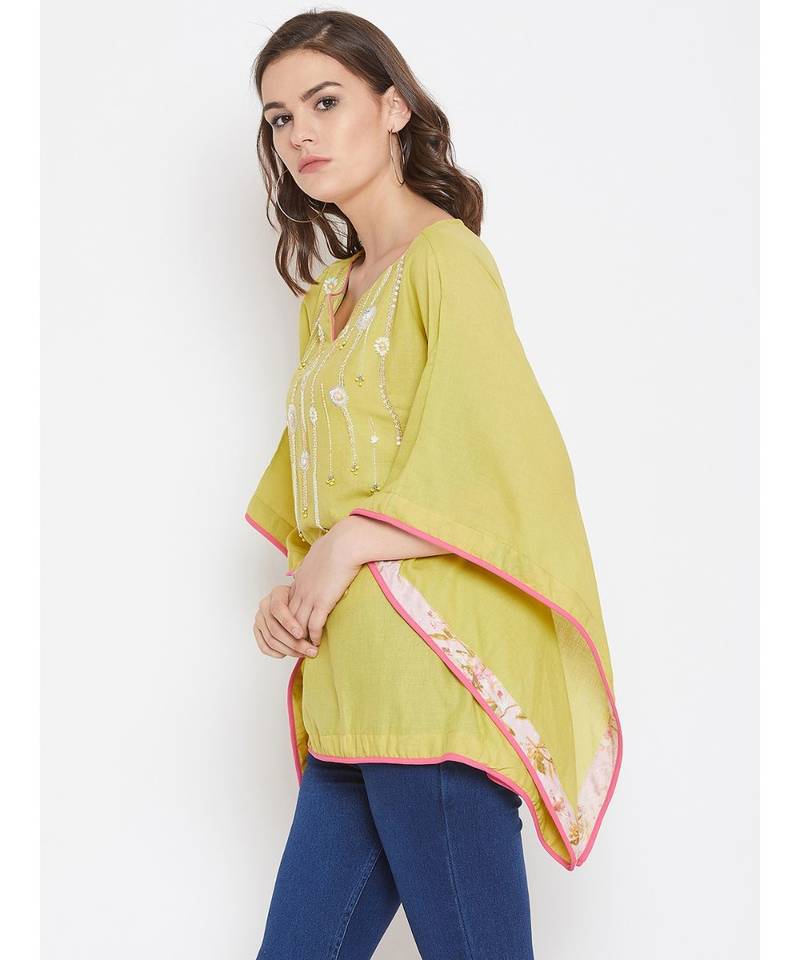 Chartreuse Embellished Kaftan Top