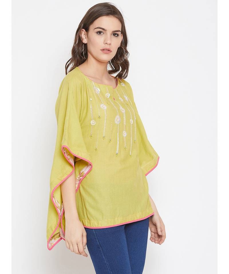 Chartreuse Embellished Kaftan Top