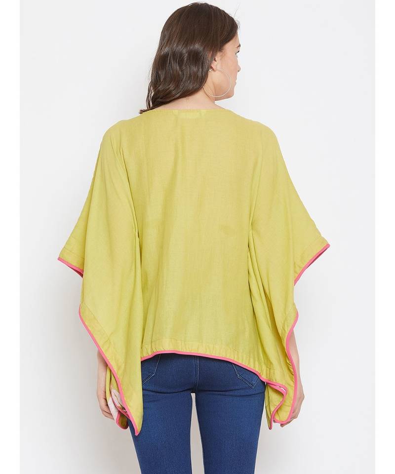 Chartreuse Embellished Kaftan Top