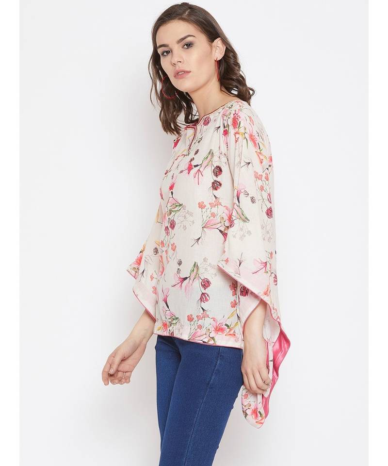 Floral Blush Embellished Kaftan Top