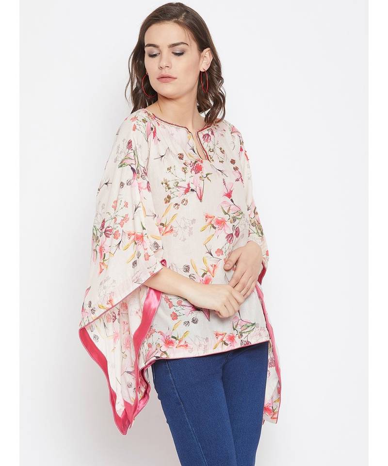 Floral Blush Embellished Kaftan Top