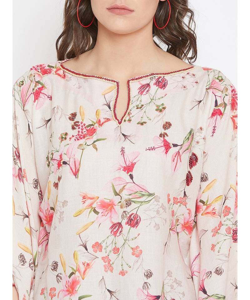 Floral Blush Embellished Kaftan Top