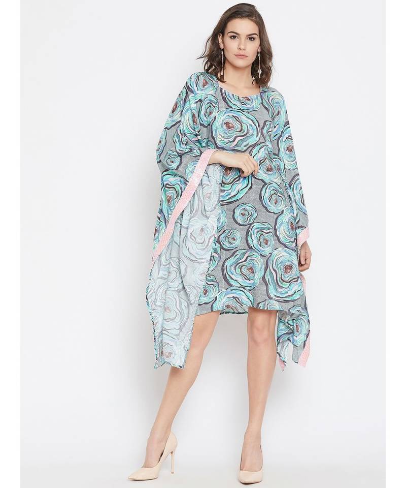 Floral Blush Kaftan with Sequins Border