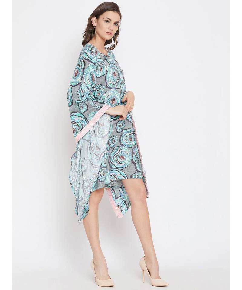 Floral Blush Kaftan with Sequins Border
