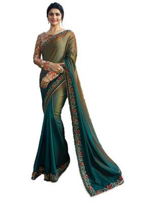 Green embroidered silk saree with blouse 1