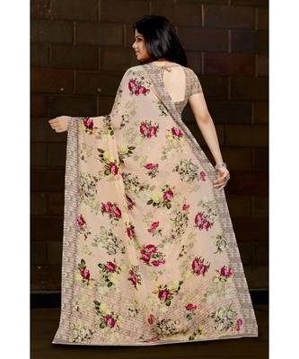 peach printed georgette saree with blouse 2