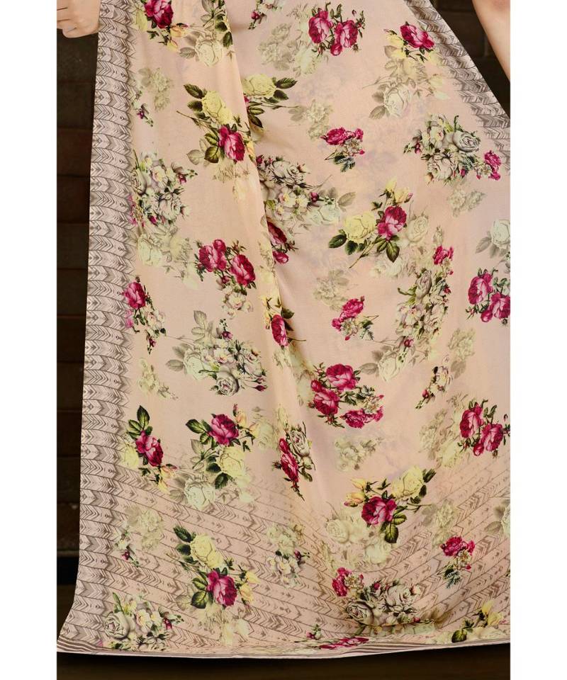 peach printed georgette saree with blouse