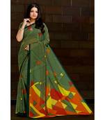 olive printed georgette saree with blouse