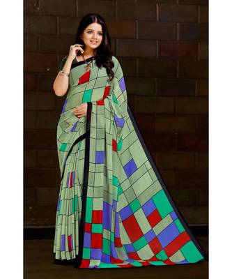 multicolor printed georgette saree with blouse 1