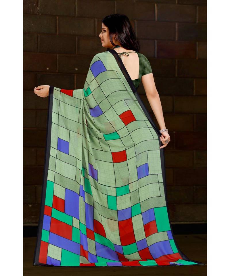 multicolor printed georgette saree with blouse