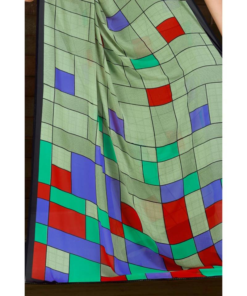 multicolor printed georgette saree with blouse