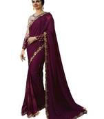 Purple embroidered silk saree with blouse