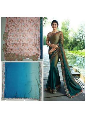 Green embroidered silk saree with blouse 2