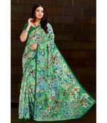 green printed georgette saree with blouse