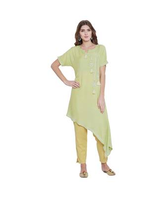 Pastel Verdant Chikankari Assymetric Kurta 1