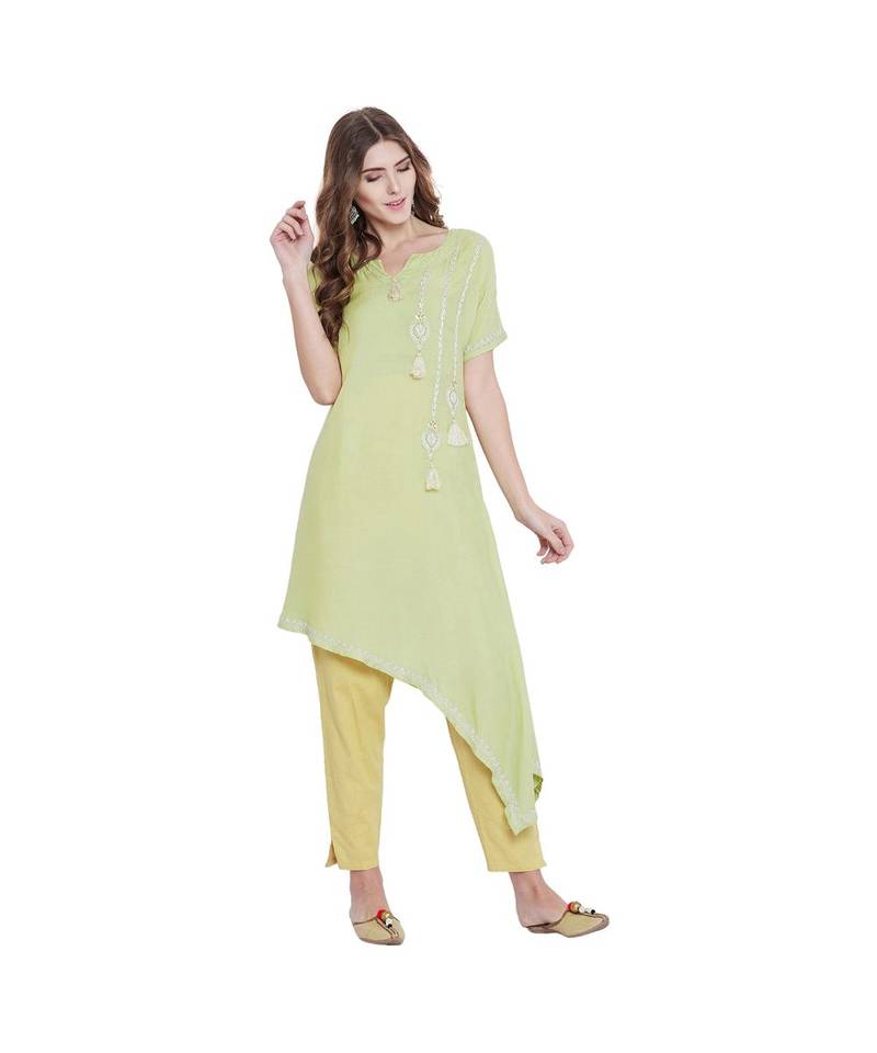 Pastel Verdant Chikankari Assymetric Kurta