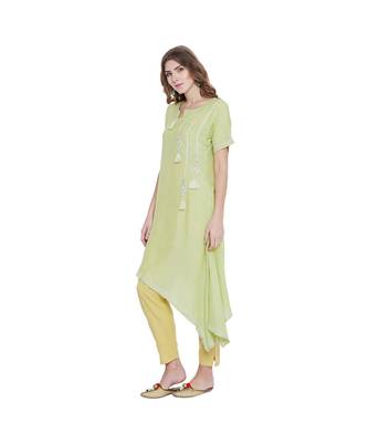 Pastel Verdant Chikankari Assymetric Kurta 3