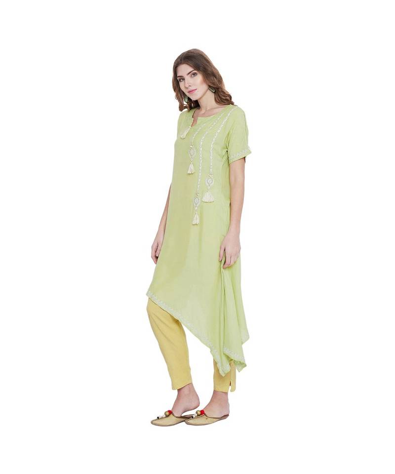Pastel Verdant Chikankari Assymetric Kurta