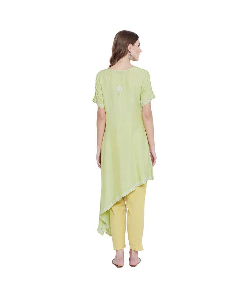Pastel Verdant Chikankari Assymetric Kurta